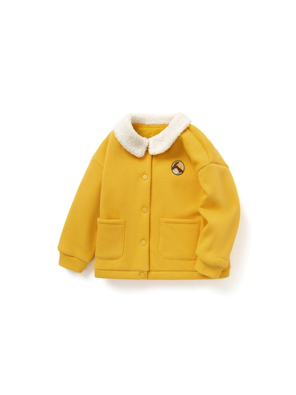 Balabala Toddler Girl Fleece Lapel Buttom Design Jacket