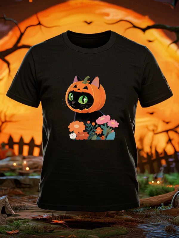 Balabala Unisex Kids Halloween 3D Pumpkin Cat-áo phông