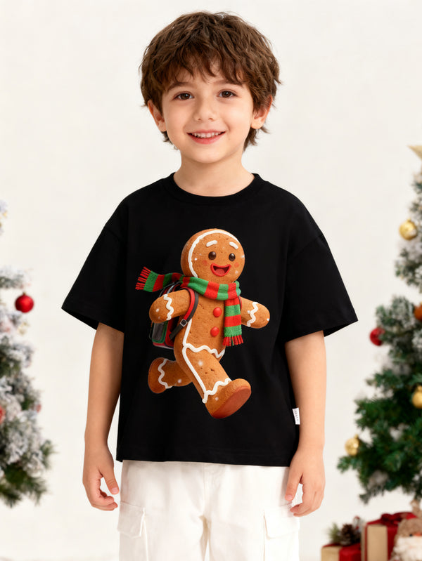 balabala Unisex Kids Christmas Walking Gingerbread Man T-shirt