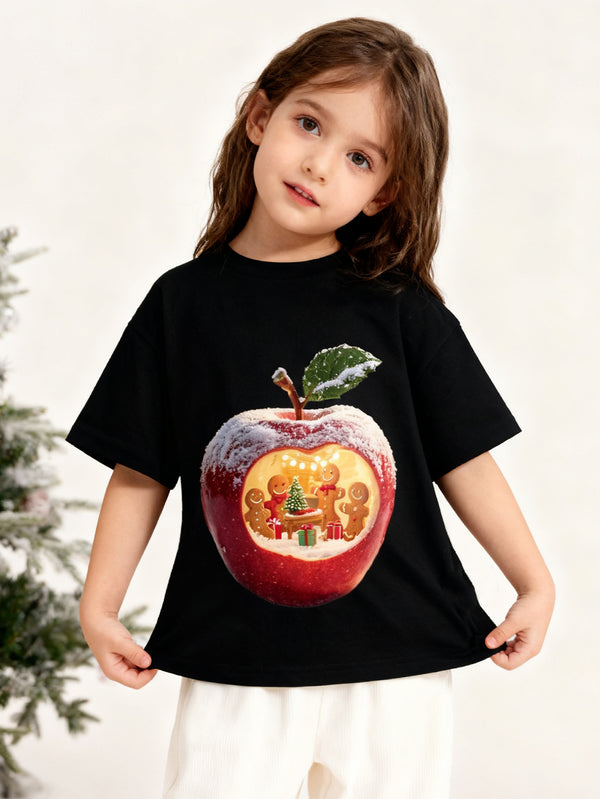 balabala Unisex Kids Christmas 3D Apple Gingerbread Man T-shirt