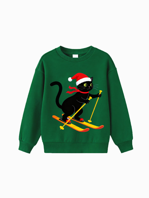 balabala Unisex Kids Christmas Skiing Cat Sweatshirt
