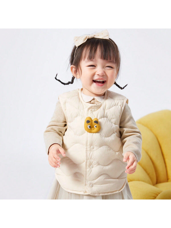 Balabala Baby Girl Autumn and Winter Front Button Lightweight Warm Kids Down Vest Yellow