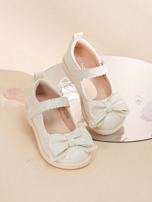 Balabala Girls Spring And Autumn Cute Bow Round Toe Shoes Breathable And Sweet Princess Shoes White