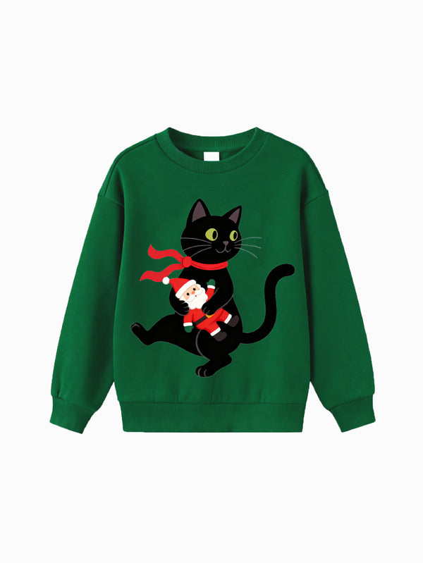 balabala Unisex Kids Christmas Cat Holding Santa Sweatshirt
