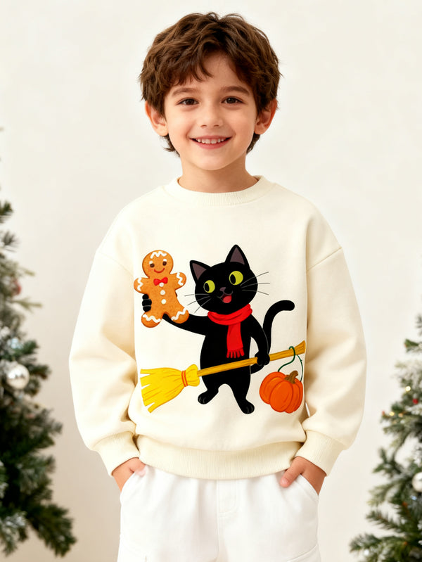 balabala Unisex Kids Welcoming Christmas Cat Sweatshirt
