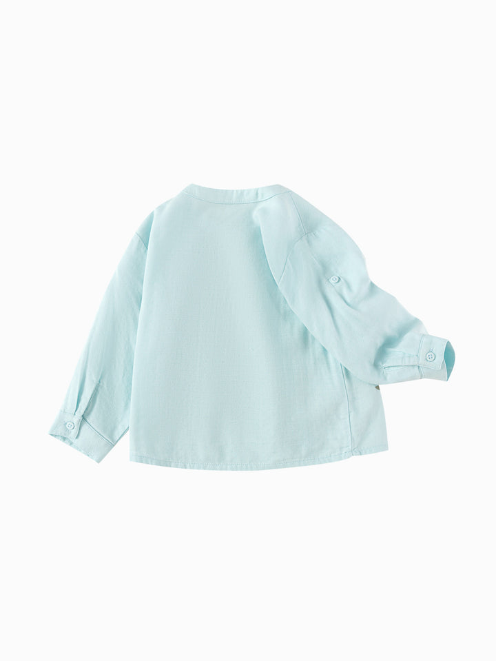 Powder Blue Baby Boy Woven Long Sleeve Shirt