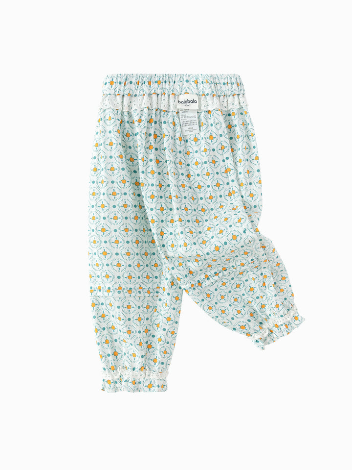 White Green Baby Girl Woven Trousers