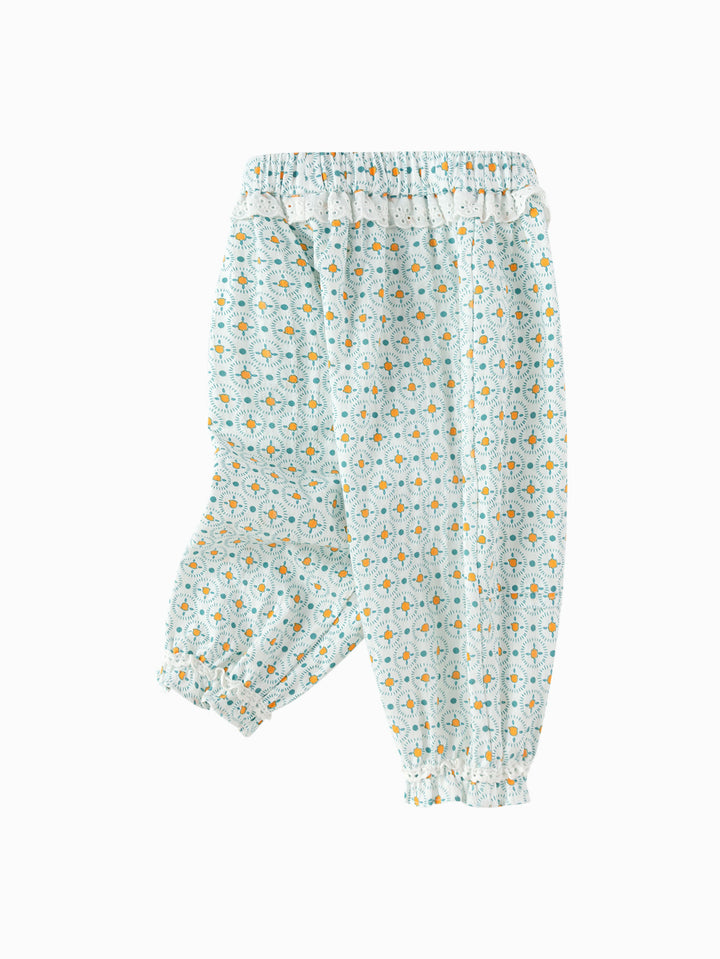 White Green Baby Girl Woven Trousers