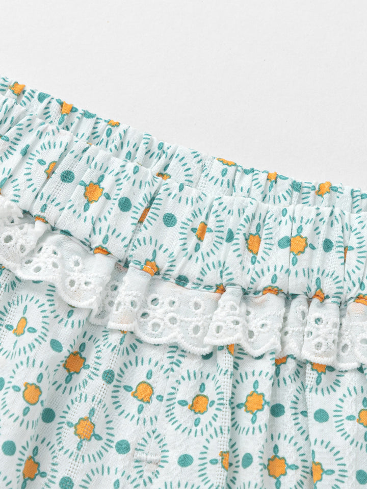 White Green Baby Girl Woven Trousers