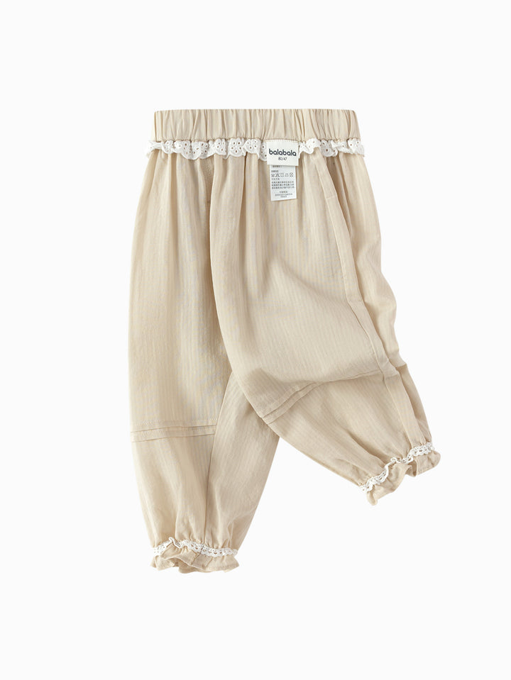 Light Camel Gray Baby Girl Woven Trousers