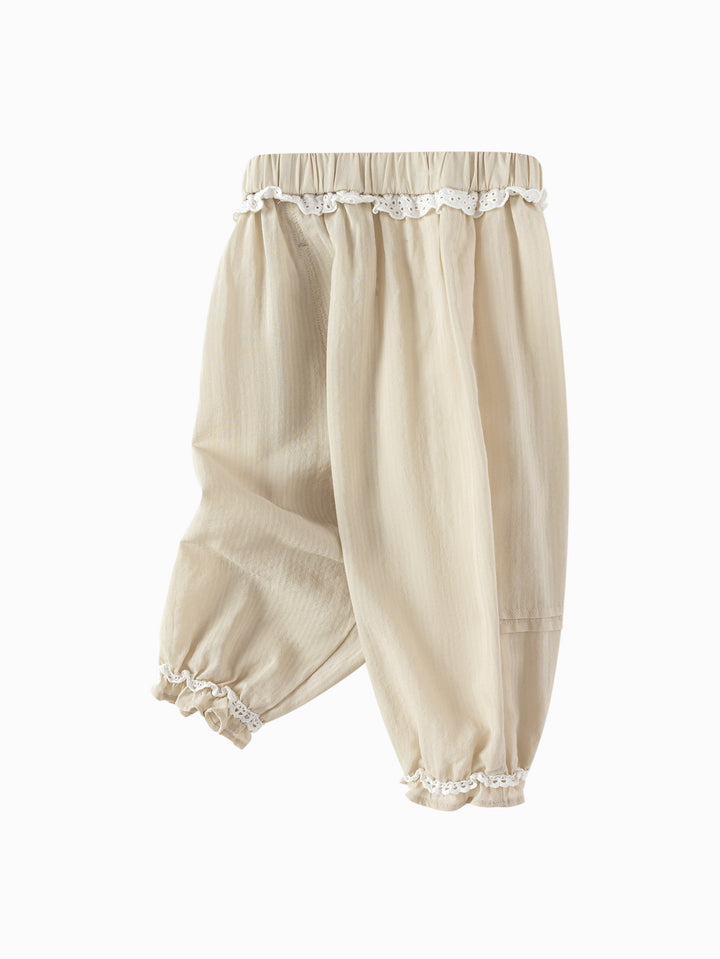 Light Camel Gray Baby Girl Woven Trousers