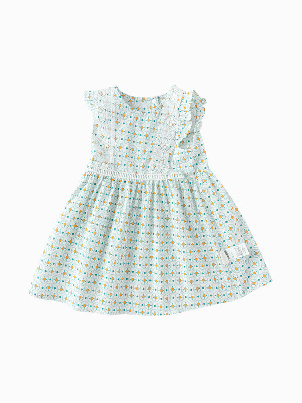 White Green Baby Girl Woven Dress