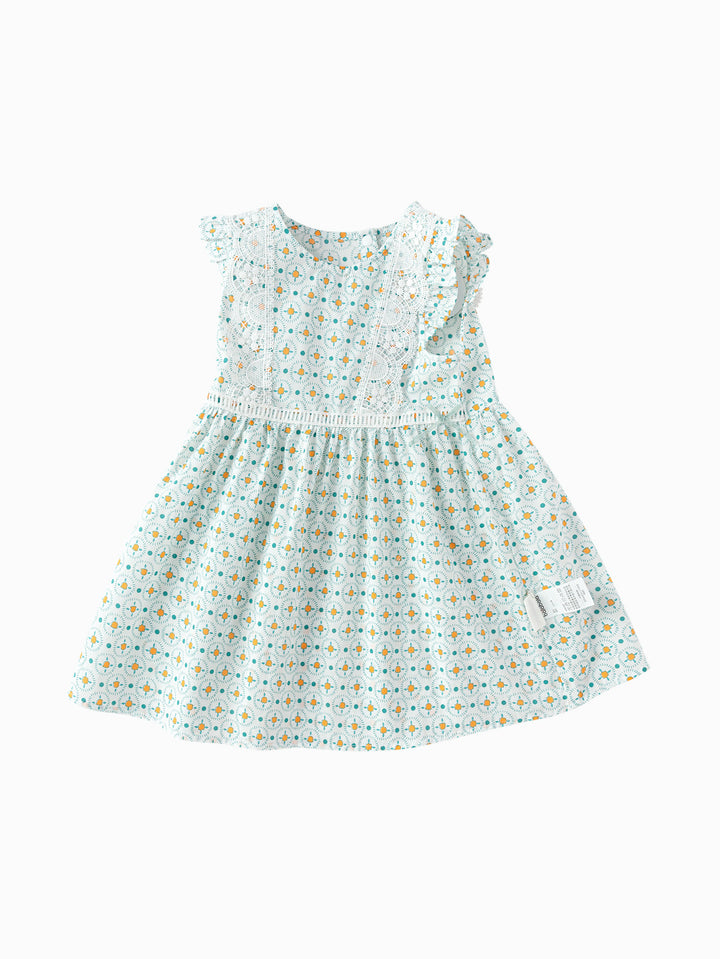 White Green Baby Girl Woven Dress