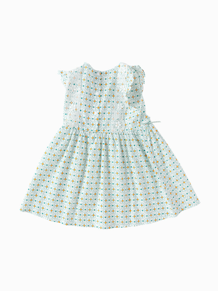 White Green Baby Girl Woven Dress