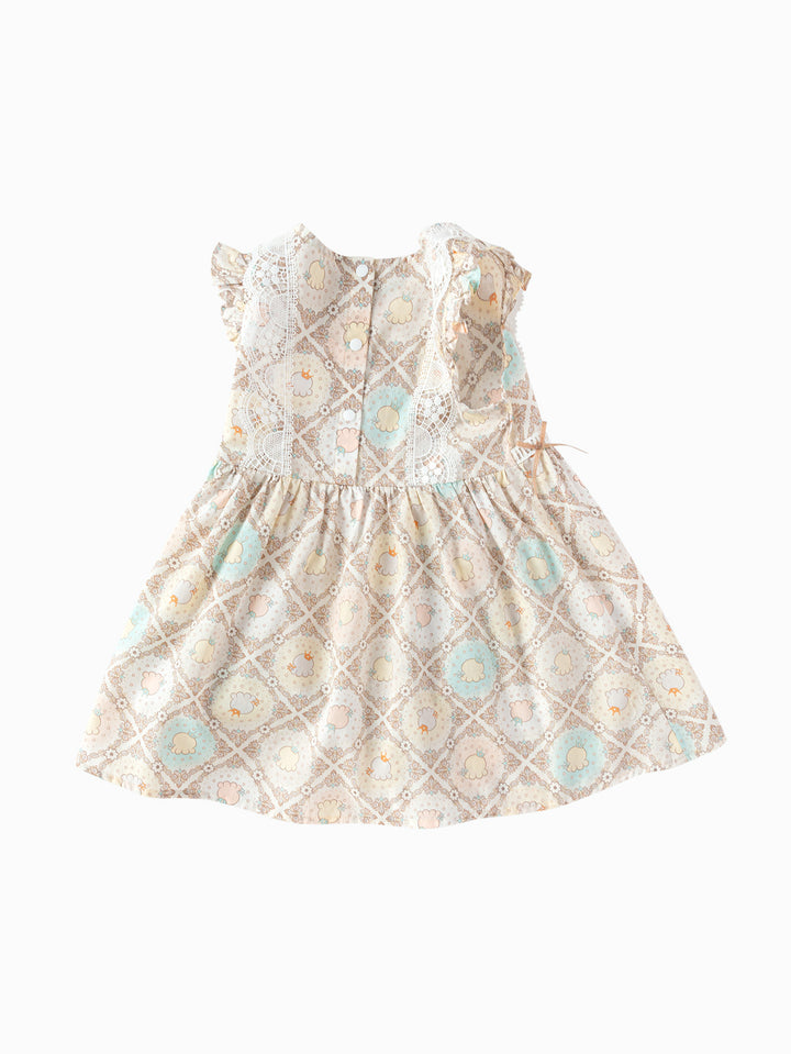 White Coffee Baby Girl Woven Dress