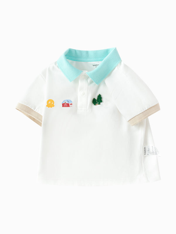 Raw White Baby Boy Lapel Short Sleeve T-Shirt