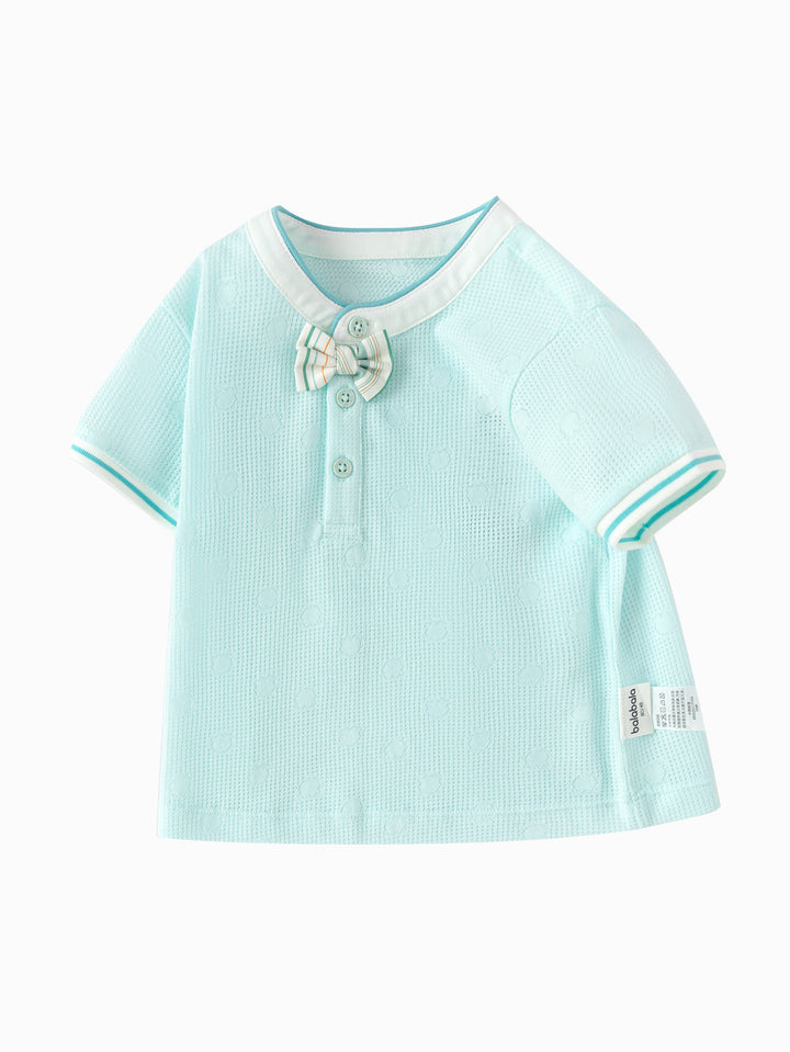 Powder Blue Baby Boy Round V-Neck Short Sleeve T-Shirt