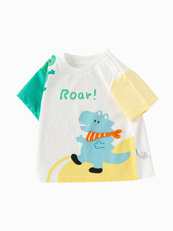 Raw White Baby Boy Round V-Neck Short Sleeve T-Shirt