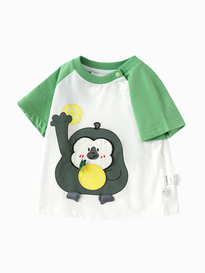 White Green Baby Unisex Round V-Neck Short Sleeve T-Shirt