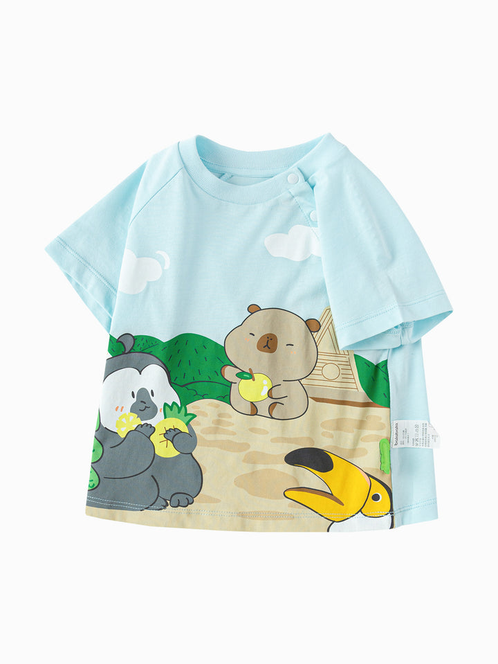 Powder Blue Baby Unisex Round V-Neck Short Sleeve T-Shirt