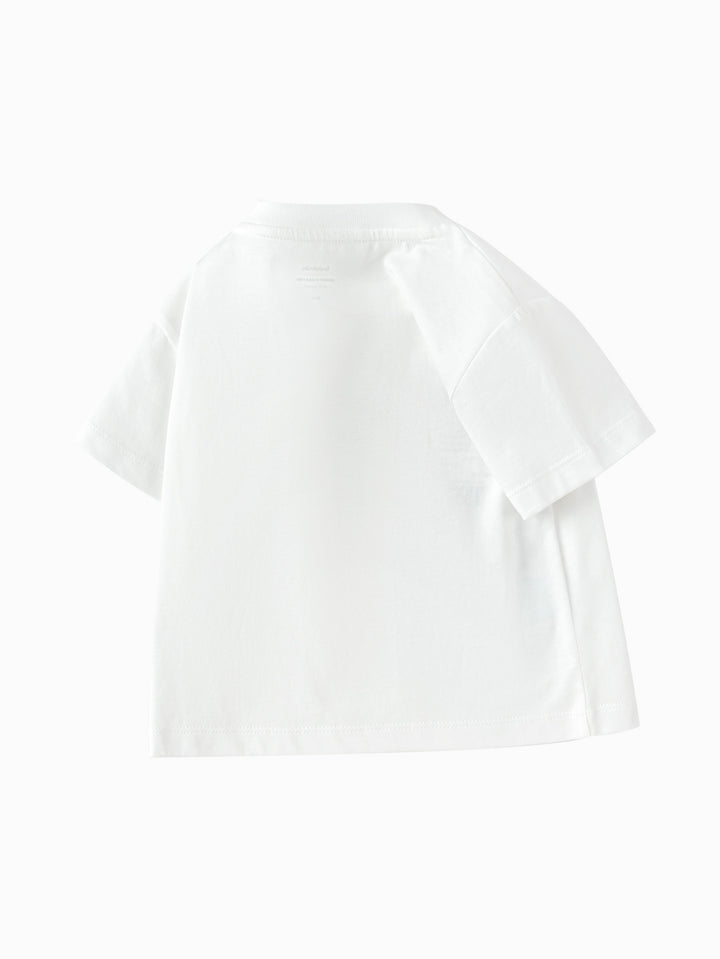 Raw White Baby Girl Round V-Neck Short Sleeve T-Shirt