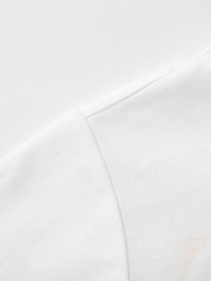 Raw White Baby Girl Round V-Neck Short Sleeve T-Shirt