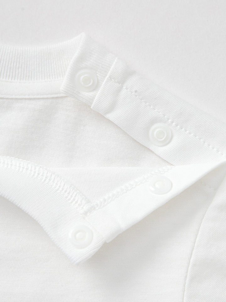 Raw White Baby Girl Round V-Neck Short Sleeve T-Shirt