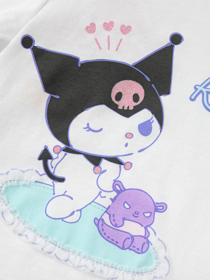 Raw White Baby Girl Round V-Neck Short Sleeve T-Shirt