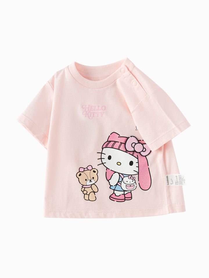 Visions Pink Baby Girl Round V-Neck Short Sleeve T-Shirt
