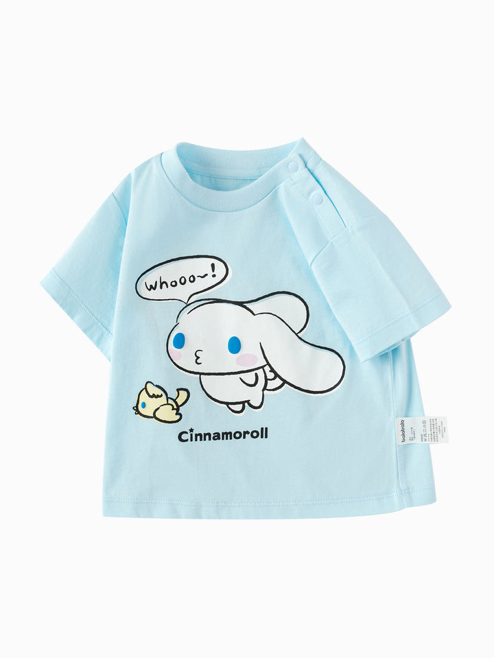 Powder Blue Baby Girl Round V-Neck Short Sleeve T-Shirt
