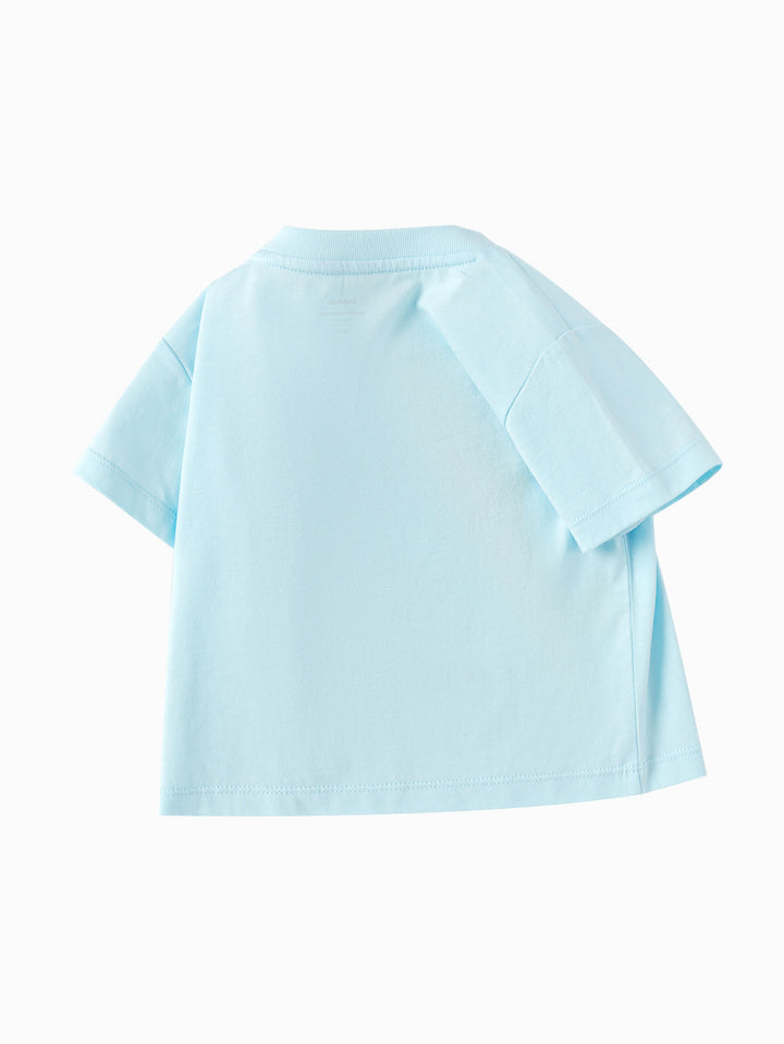 Powder Blue Baby Girl Round V-Neck Short Sleeve T-Shirt