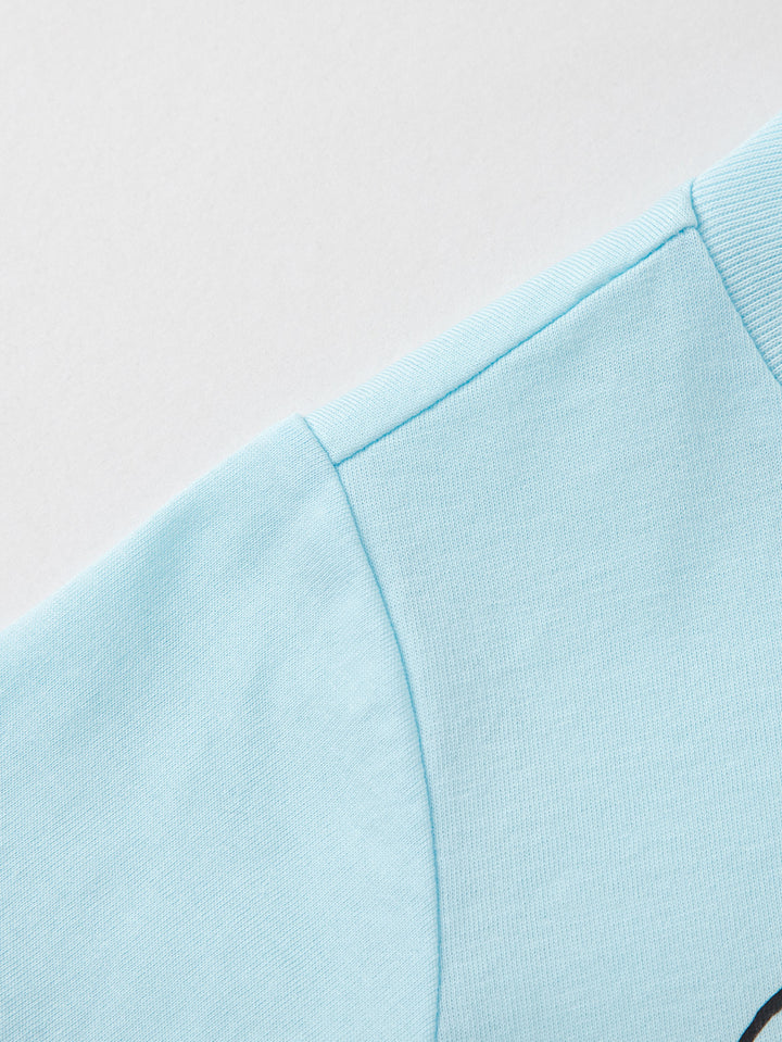 Powder Blue Baby Girl Round V-Neck Short Sleeve T-Shirt