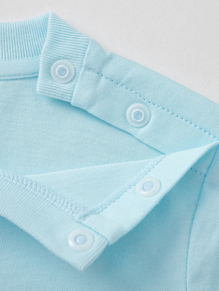 Powder Blue Baby Girl Round V-Neck Short Sleeve T-Shirt