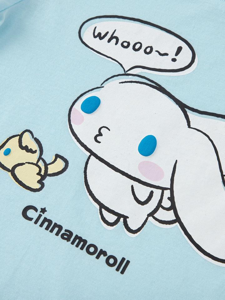 Powder Blue Baby Girl Round V-Neck Short Sleeve T-Shirt