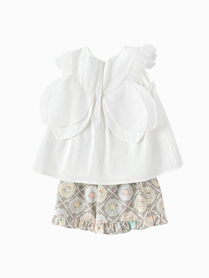 Raw White Baby Girl Woven Short Sleeve Suit