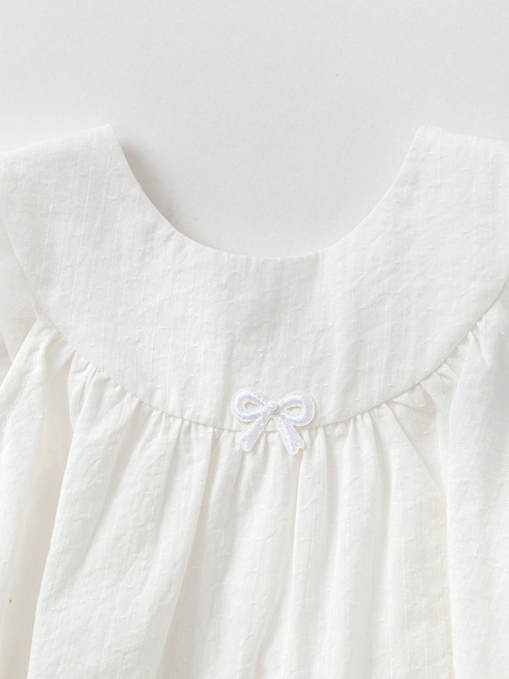 Raw White Baby Girl Woven Short Sleeve Suit