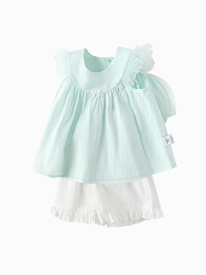 Pink Green Baby Girl Woven Short Sleeve Suit