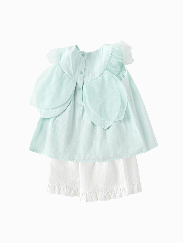 Pink Green Baby Girl Woven Short Sleeve Suit