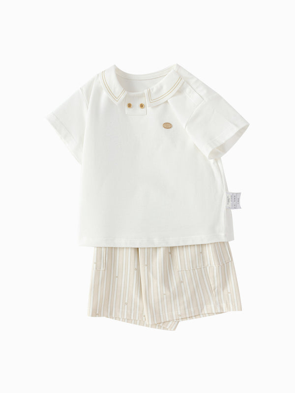 White Coffee Baby Boy Knit Short Sleeve Suit