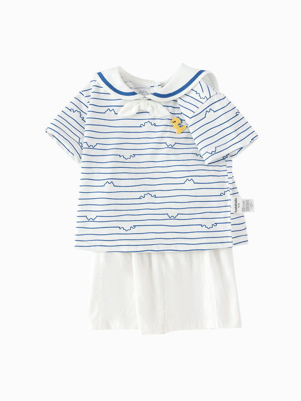 White Blue Baby Boy Knit Short Sleeve Suit