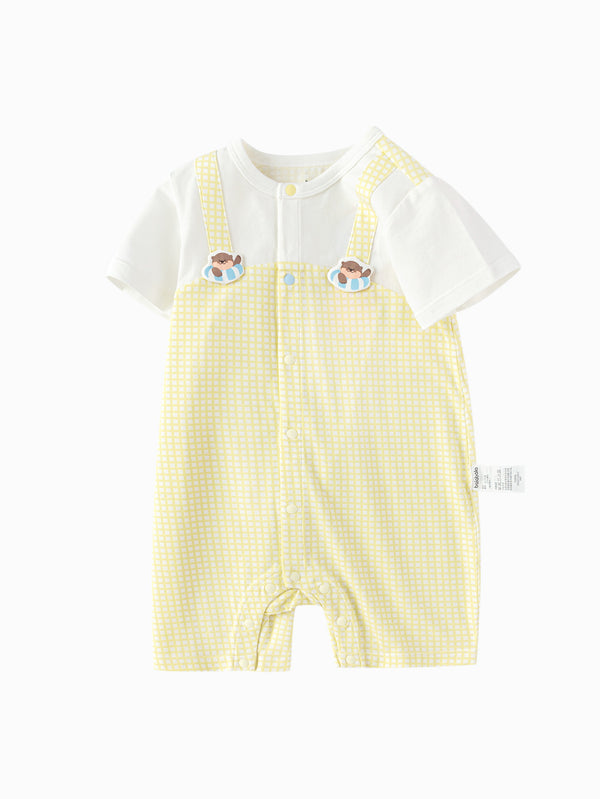 White Yellow Baby Unisex Underwear Suit In A Straight Open Jumpsuit