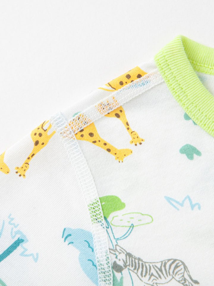 White Green Baby Unisex Round Neck Front Open Underwear Suit前开套装