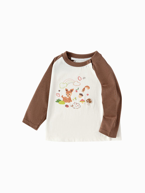 Vêtements pour bébé fille T-shirt à manches longues blanc cassé à motif cerf