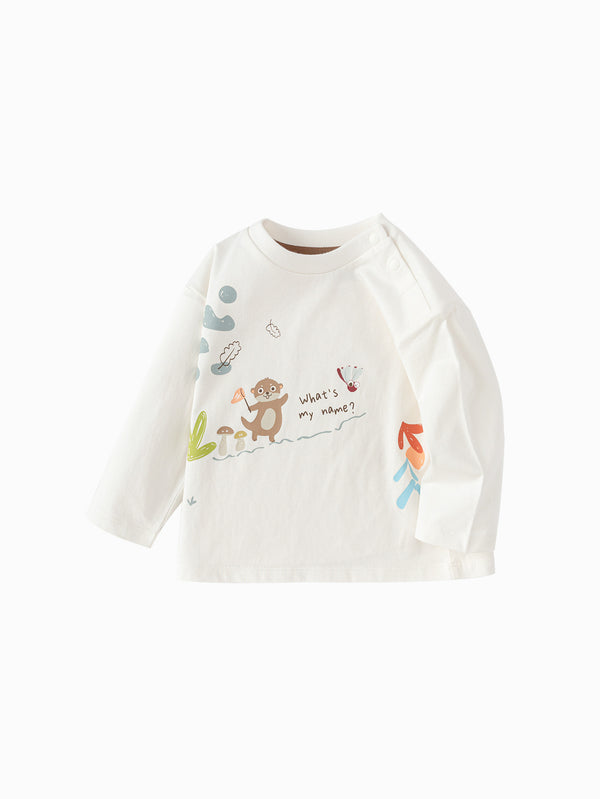 Vêtements pour bébé garçon T-shirt à manches longues avec lettres et animaux blanc cassé