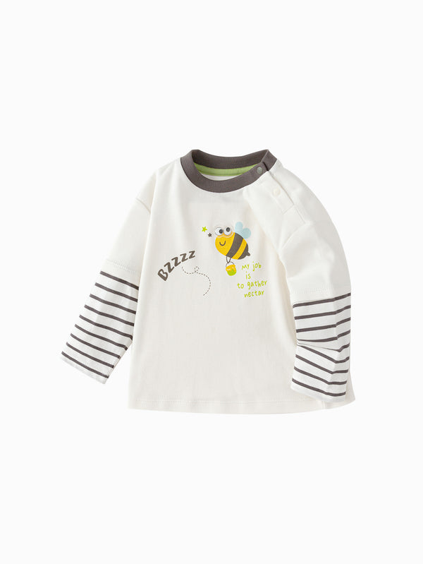 T-shirt à manches longues à rayures blanc cassé pour bébé garçon