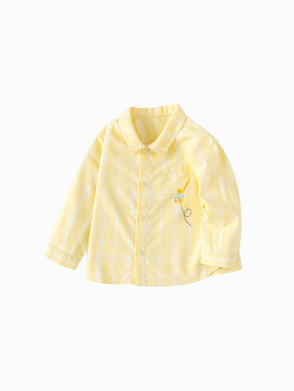 Vêtements pour bébé garçon, chemise à manches longues à carreaux jaune clair