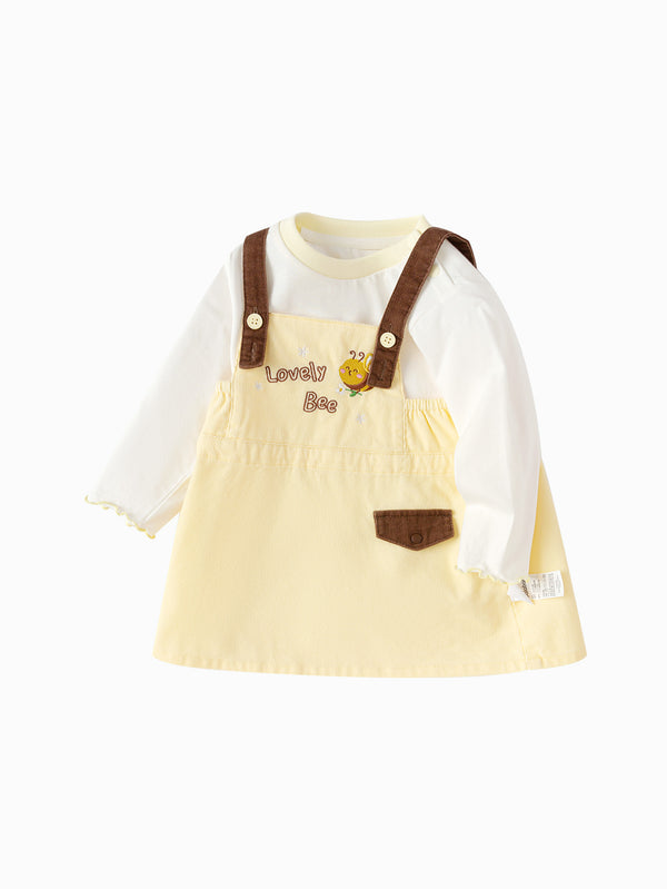 Ensemble de vêtements pour bébé fille avec lettres jaune clair à manches longues