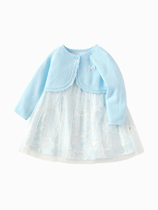 Vêtements pour bébé fille Robe une pièce bleu poudre avec nœud