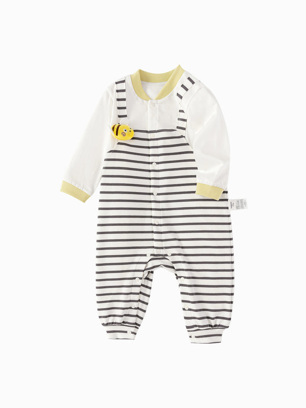 Boy Baby Clothes White Gray Hue Stripes Baby Outdoor Jumpsuit