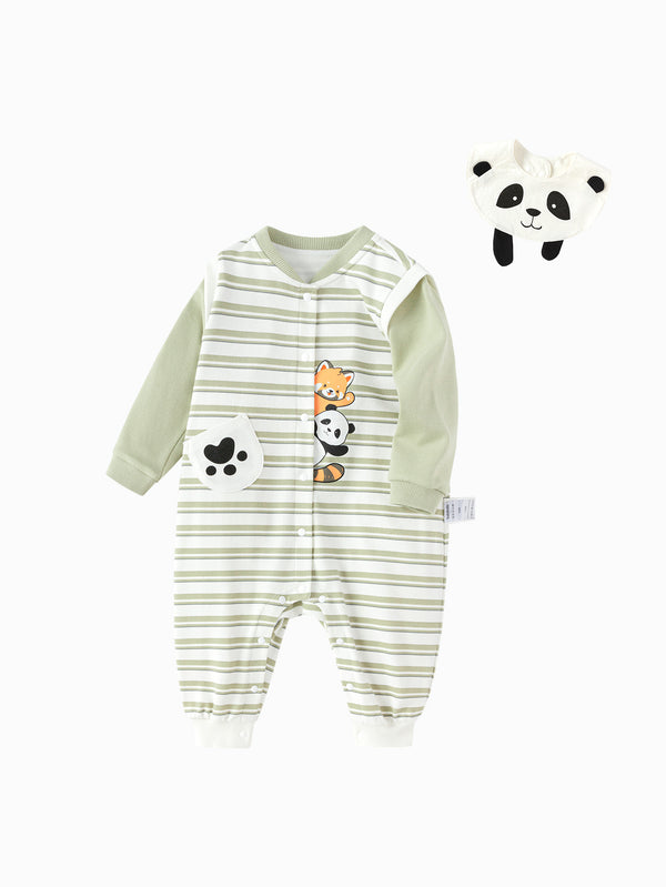 Unisex Baby Clothes White Coffee Hue Stripes Baby Outdoor Jumpsuit